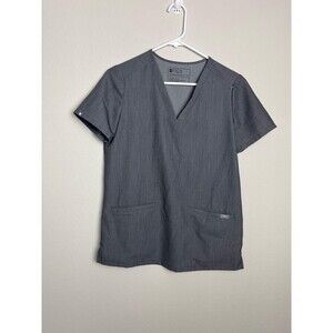 FIGS T-Shirt Womens XS Gray V-Neck Tunic Short Sleeve Pockets Stretch Workwear